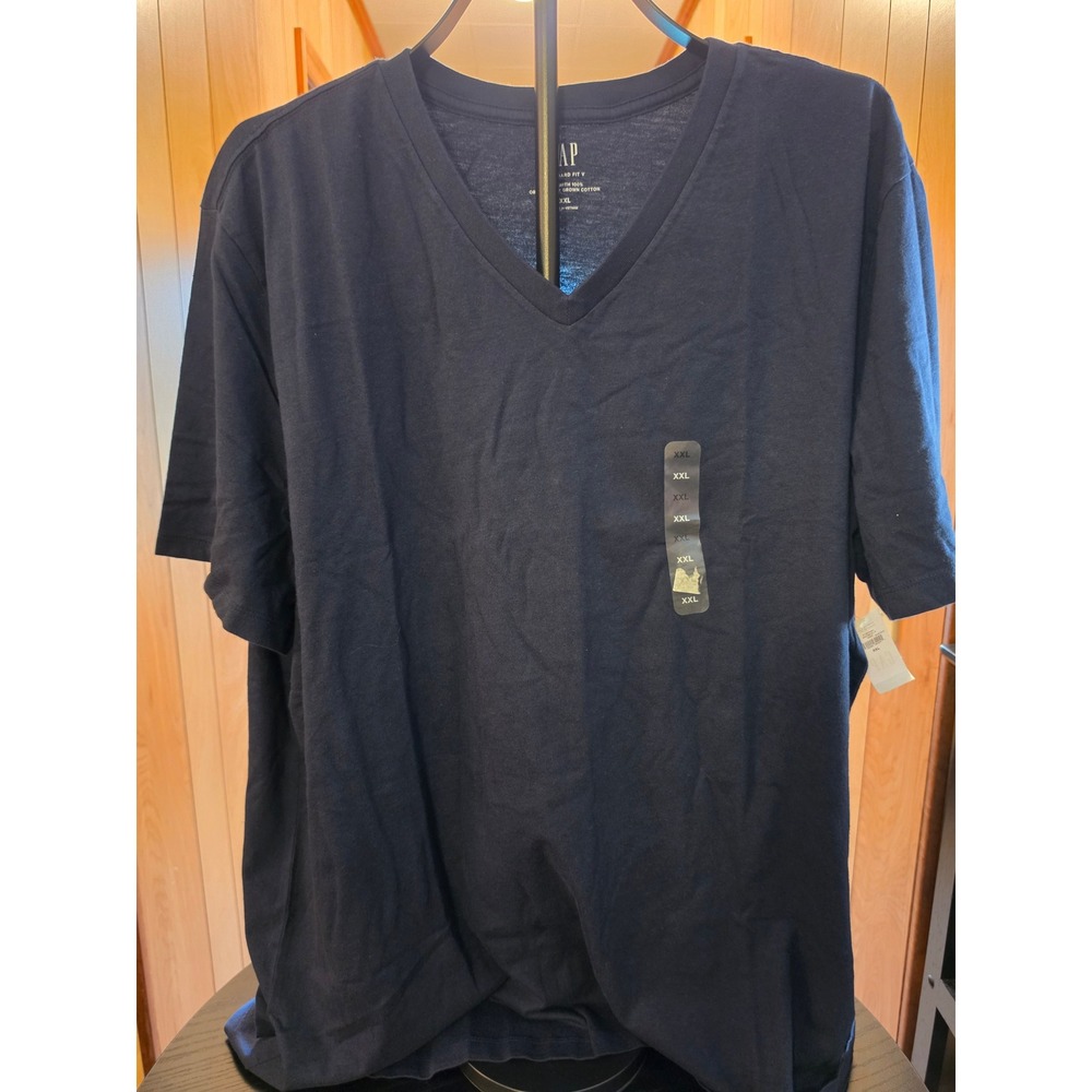 GAP Mens Standard Fit V-Neck T-Shirt Navy Blue 100% Organic Cotton Tee NEW
